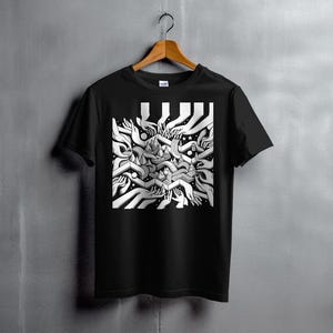 M.C. Escher Surreal Morphing geometrisches T-Shirt, Unisex Erwachsene Shirt, Kinder Jugend Baumwolle T-Shirt