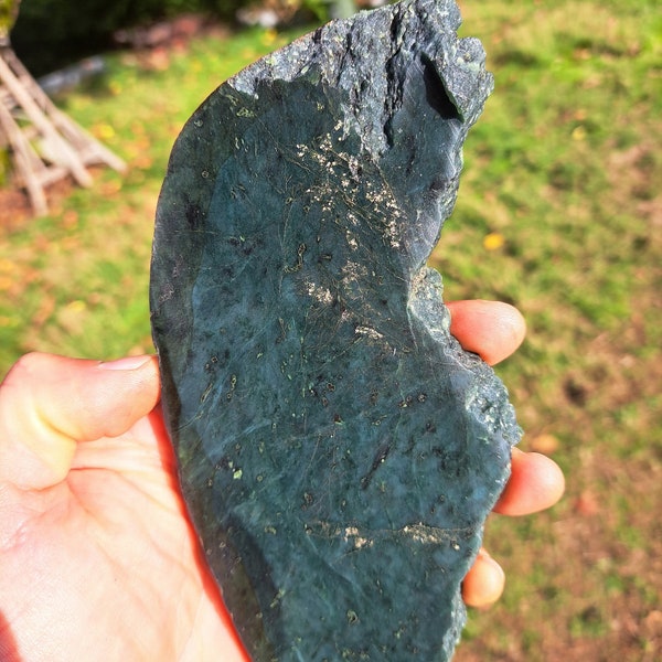 Rare Washington state Teal blue Nephrite Jade with Pyrite cube inclusions slab