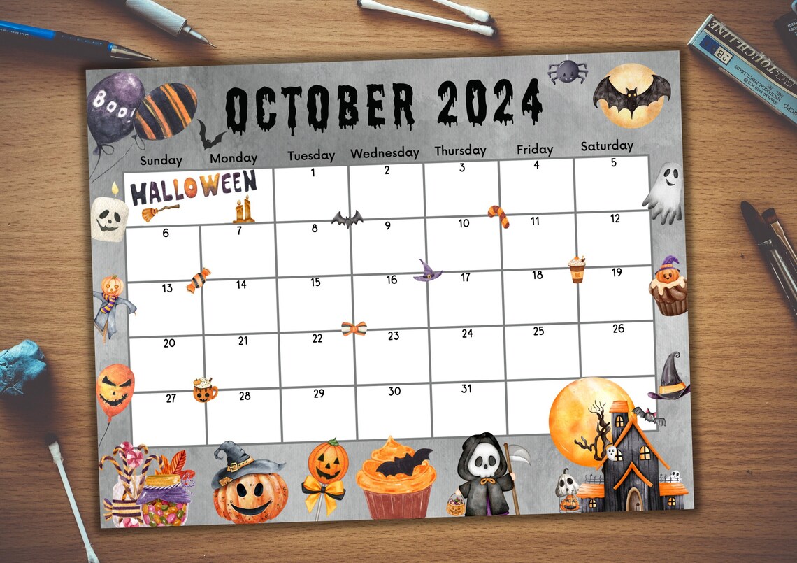 Editable Fillable October 2025 Calendar for Spooky Happy Halloween