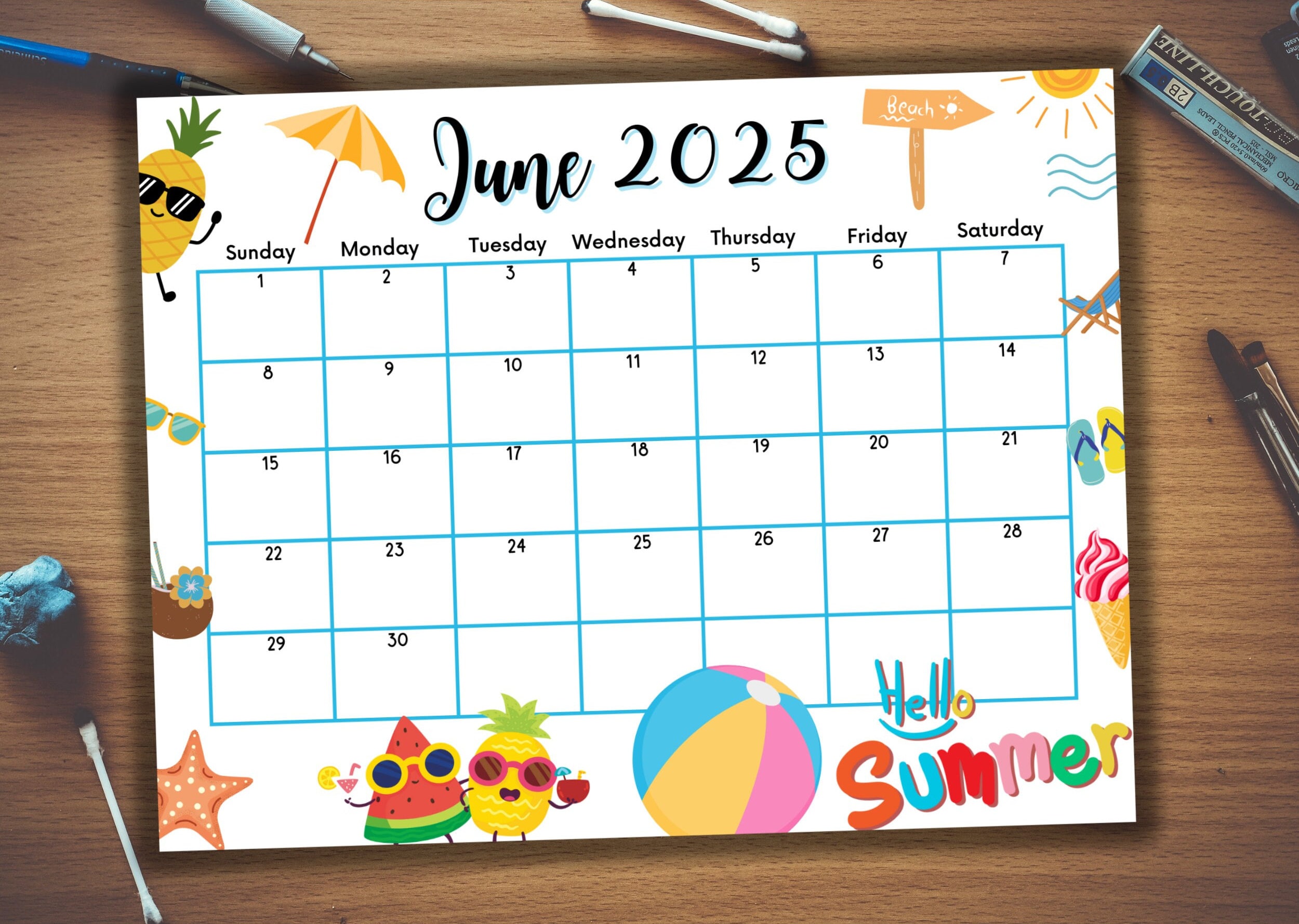 Editable Fillable June 2025 Wall Calendar, Printable Classroom Planner ...