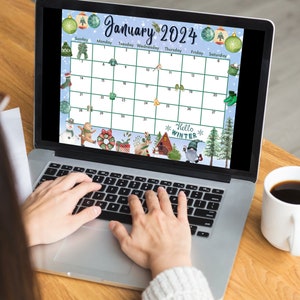 Editable January 2024 Calendar, Fillable, Colorful Ornaments, Cute Animals, Snowman, Winter, New Year 2024, Kids Planner, Digital Download image 4