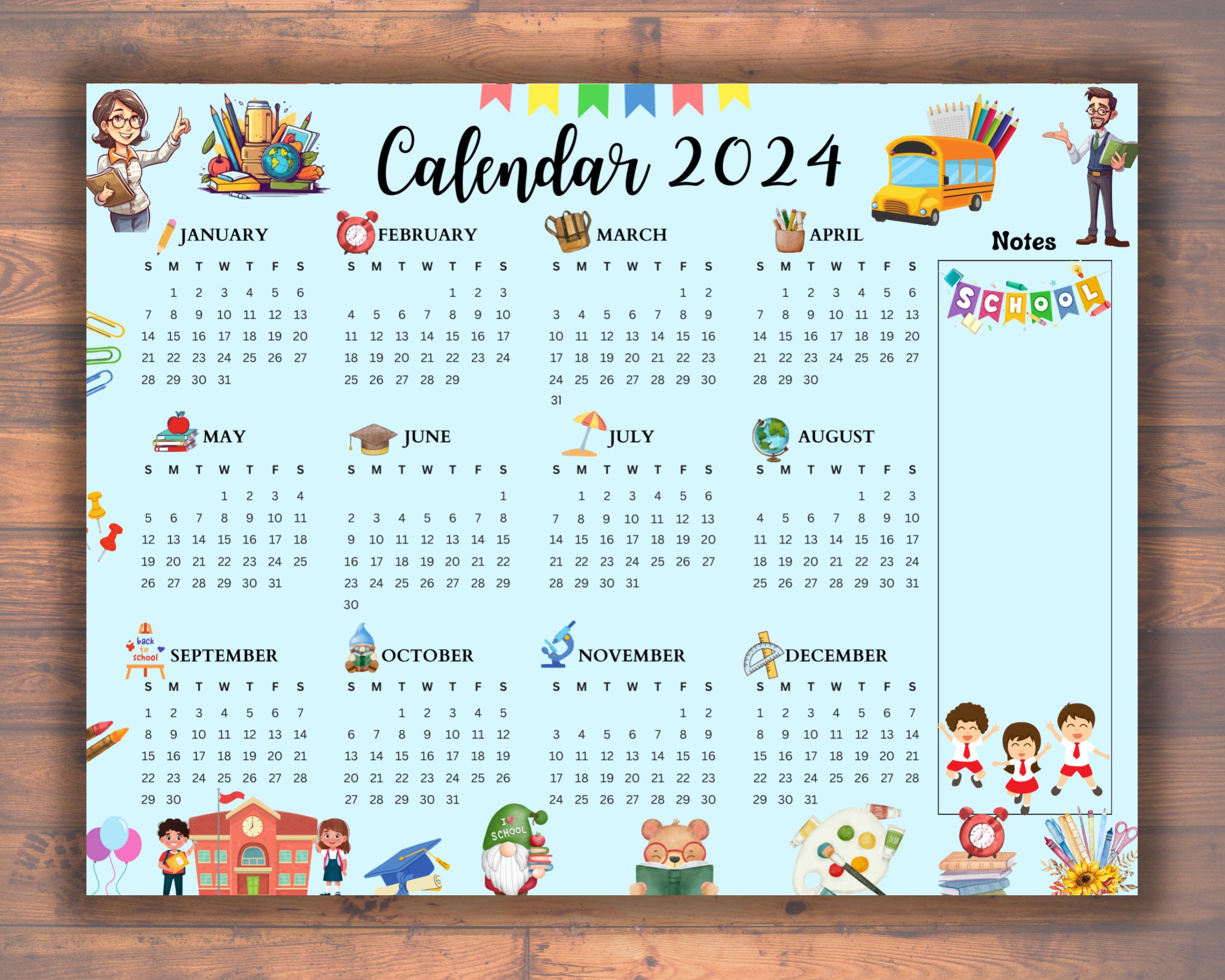 Editable Printable Yearly Calendar 2024 Year at a Glance - Etsy Australia