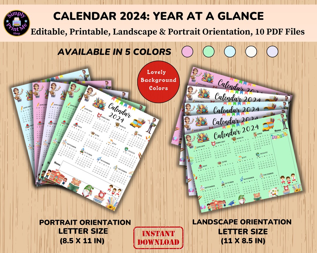 Editable Printable Yearly Calendar 2024 Year at a Glance - Etsy Australia