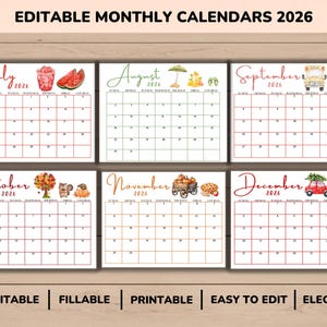 2026 Monthly Calendar Bundle: Minimalist Editable Printable Planner ...