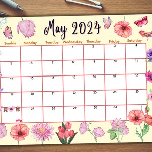 Editable Fillable May 2024 Calendar for Spring With Lovely Flowers ...