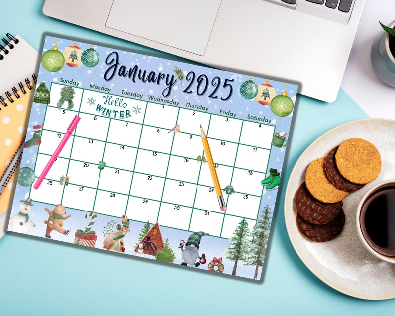 Editable Fillable January 2025 Calendar for Happy New Year, Colorful