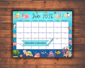 Editable Fillable June 2026 Calendar for Relaxing Summer: Digital Printable Monthly Classroom Planner with Ocean Design