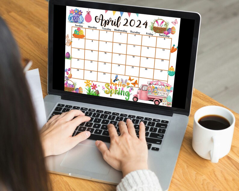 Editable Fillable April 2024 Calendar for Happy Easter With Colorful