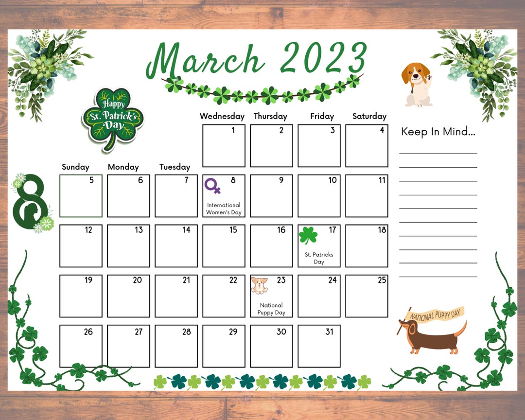 march-2023-calendar-printable-one-month-calendar-printable-etsy