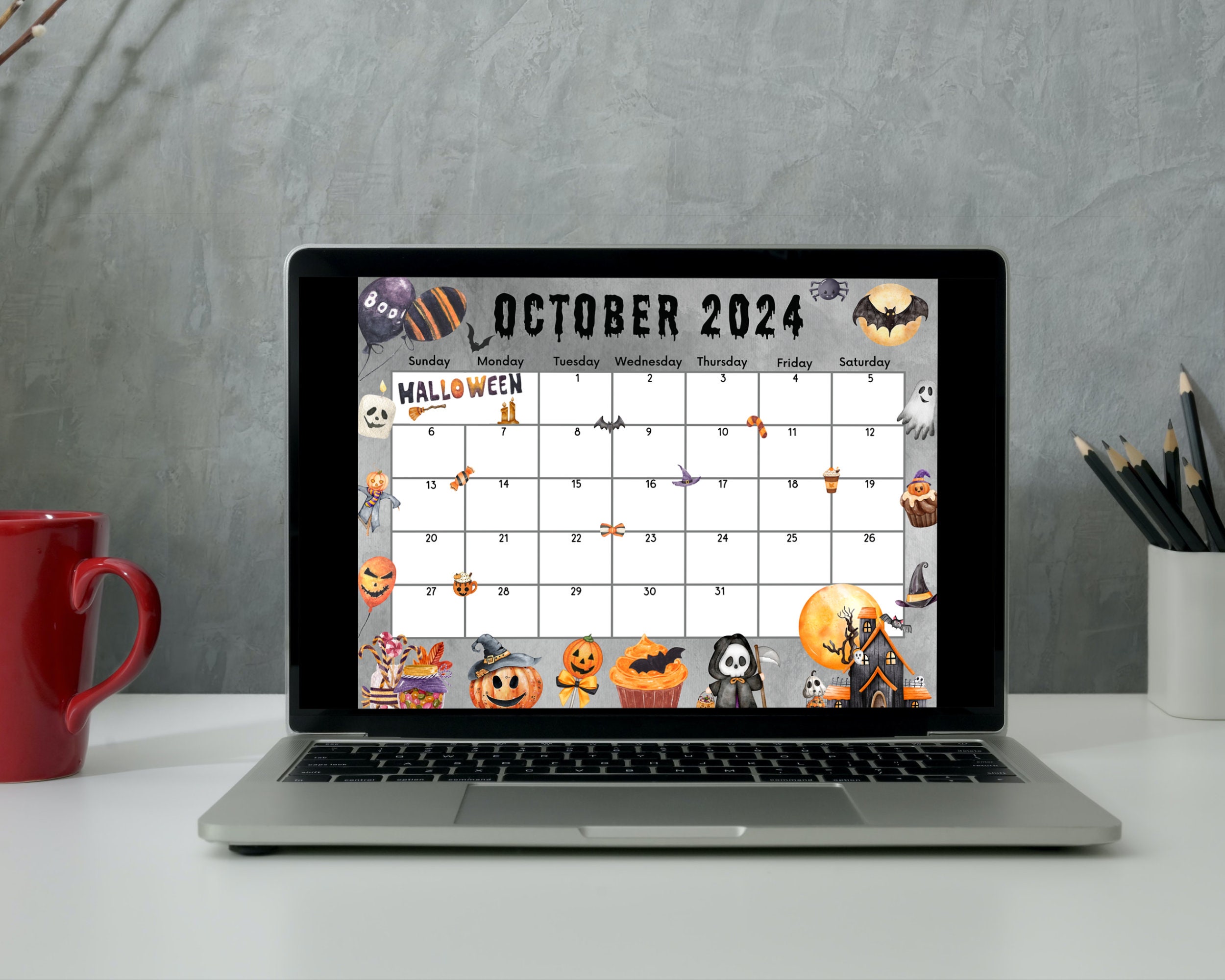 Editable Fillable October 2024 Calendar for Spooky Happy Halloween