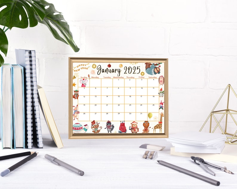 Editable Fillable January 2025 Calendar for Happy New Year, Printable Winter Planner