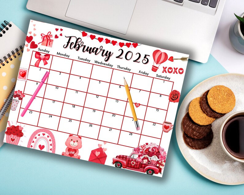 Editable Fillable February 2025 Calendar for Valentines Day, Printable Planner With Lovely Gifts