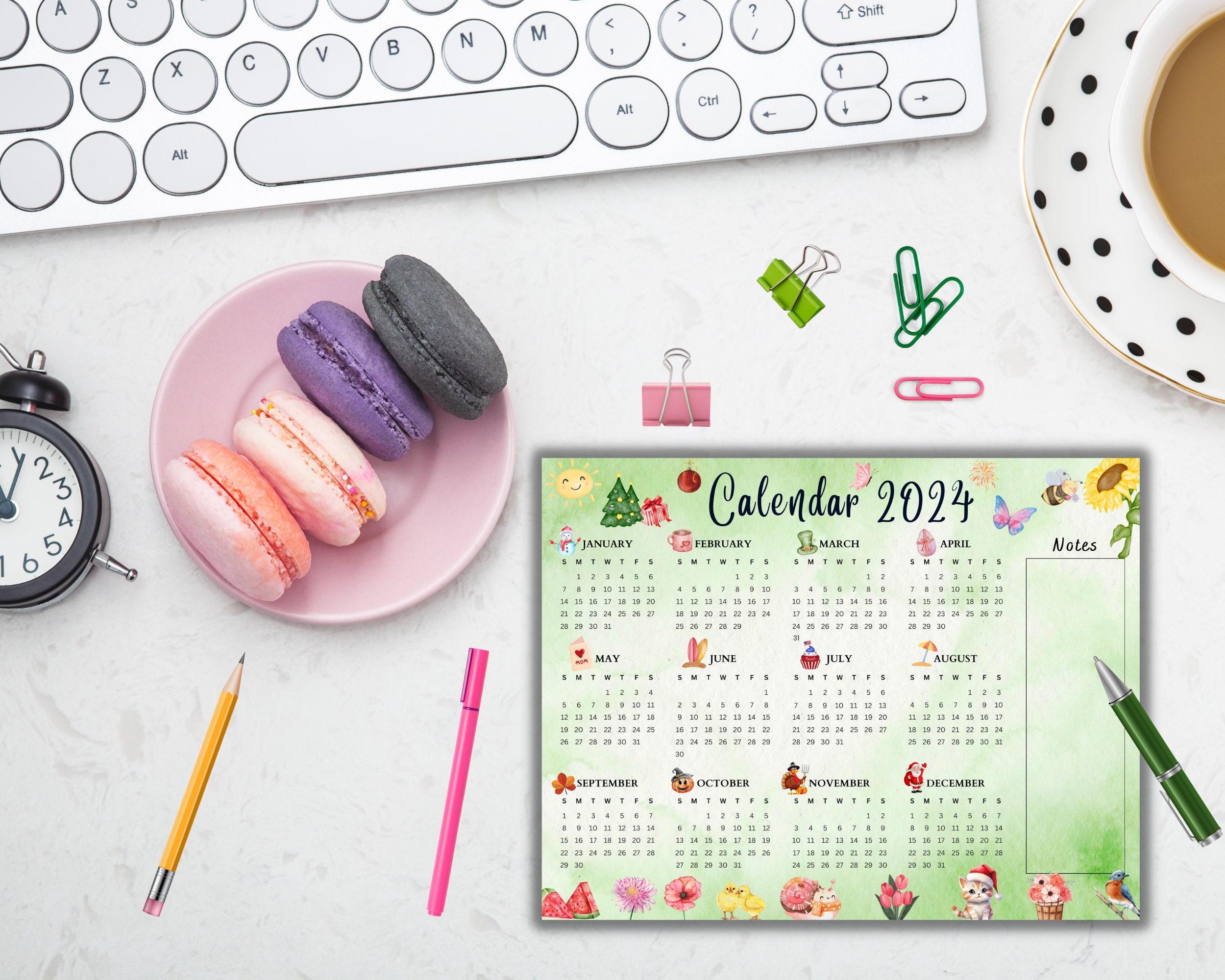 Editable Printable Yearly Calendar 2024 Year at a Glance - Etsy Canada