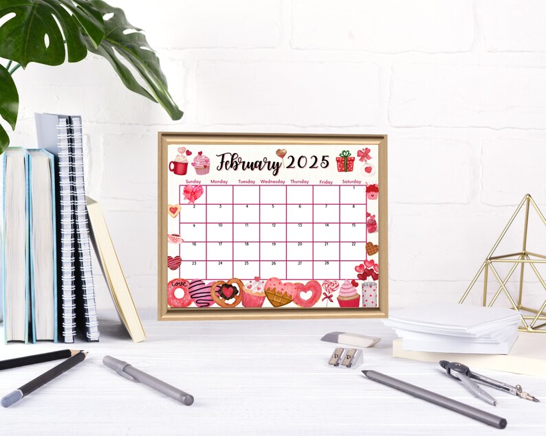 Editable Fillable February 2025 Calendar for Valentines Day, Printable
