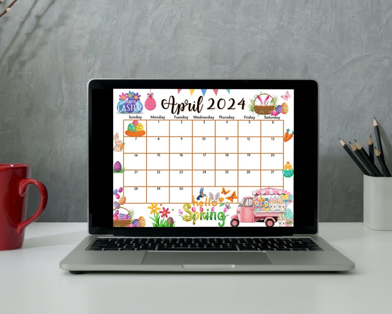 Buy Editable Fillable April 2024 Calendar for Happy Easter With