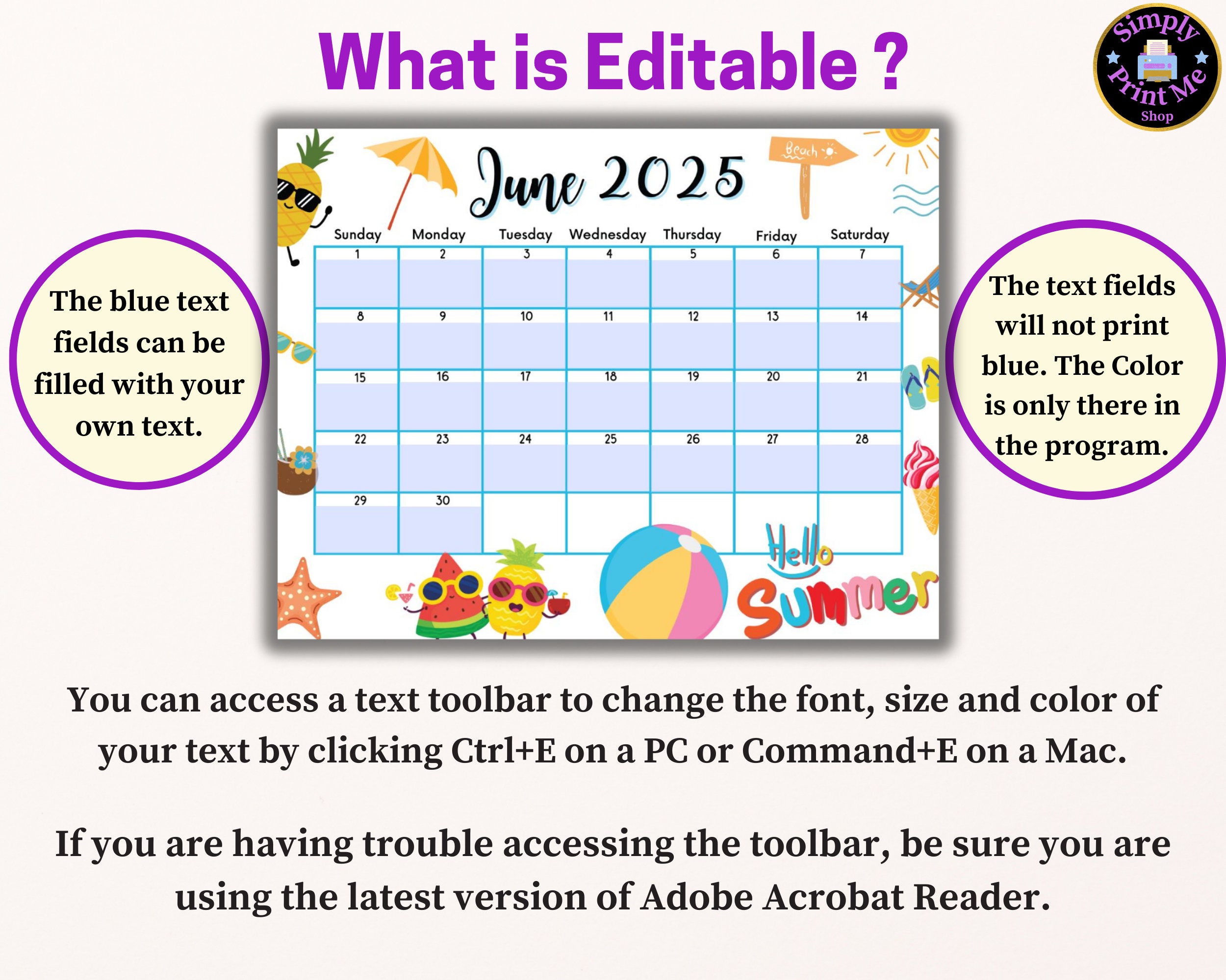 Editable Fillable June 2025 Wall Calendar, Printable Classroom Planner ...