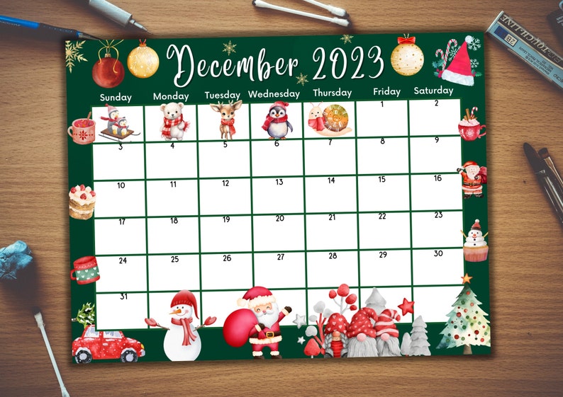 Editable December 2023 Calendar, Fillable, Printable, Merry Christmas