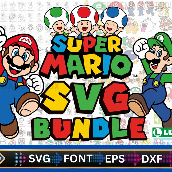 Mario Bundle Svg, 250 + Bundle Svg Design unique, Clipart Svg Dxf, vecteur Cricut, fichier de coupe