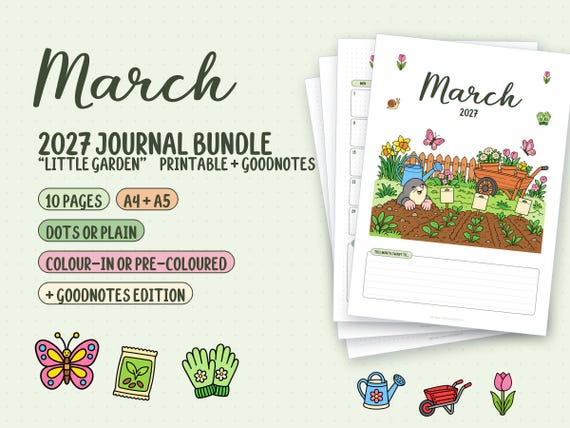 March 2027 Journal Bundle, Printable Journal Pages A4 A5