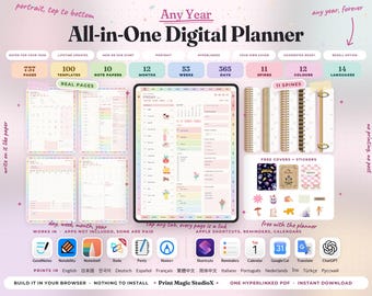 All-in-One Digital Planner Portrait 2026, 2027, 2028 Digital Planner, Digital Journal, Digital Goodnotes Template, Weekly, Daily Planner