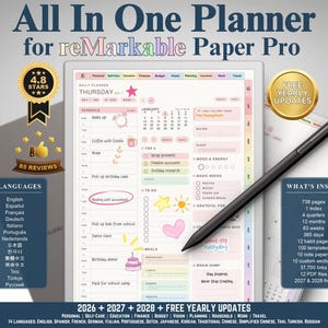 For reMarkable Paper Pro Planner All In One Digital Planner, 2026, 2027, 2028 Digital Journal, Daily Planner, Weekly Digital Journal Monthly