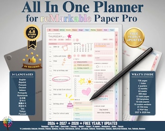 For reMarkable Paper Pro Planner All In One Digital Planner, 2026, 2027, 2028 Digital Journal, Daily Planner, Weekly Digital Journal Monthly