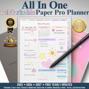 reMarkable Paper Pro Planner All In One Planner digitale, 2025, 2026, 2027 Diario digitale, Planner giornaliero, Settimanale, Diario digitale, Mensile