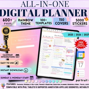 All-in-One Digital Planner Trackers 2025, 2026, 2027 Digital Planner, Digital Journal, Digital Goodnotes Template, Weekly, Daily Planner