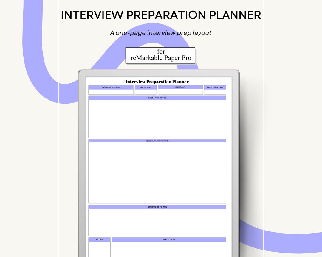 Interview Prep Paper Interview Preparation Planner for Remarkable Paper Pro Single Page ...