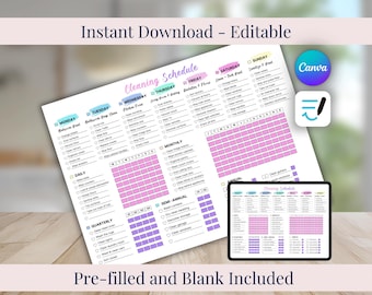 Cleaning Schedule Checklist Planner ADHD Cleaning Planner Household Family Kids Chores Chart List Daily Weekly Monthly Yearly House EDITABLE
