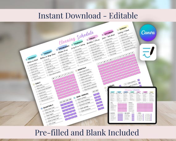 Cleaning Schedule Checklist Planner ADHD Cleaning Planner…