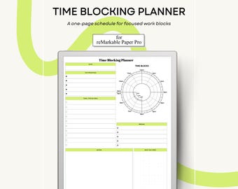 Time Blocking Planner for reMarkable Paper Pro Single Page Template