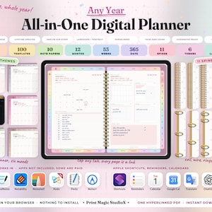 All-In-One Digital Planner 2026 2027 2028 Any Year, Landscape & Portrait, 14 Languages, GoodNotes Notability Planner, Daily Weekly Monthly