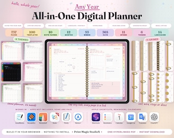 All-In-One Digital Planner 2026 2027 2028 Any Year, Landscape & Portrait, 14 Languages, GoodNotes Notability Planner, Daily Weekly Monthly