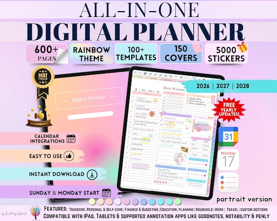 All-in-One Digital Planner Trackers 2026, 2027, 2028 Digital Planner, Digital Journal, Digital Goodnotes Template, Weekly, Daily Planner
