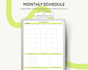 Monthly Schedule for reMarkable Paper Pro Single Page PDF Template