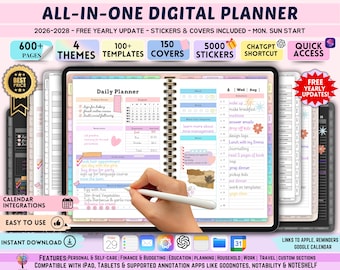All-in-One Digital Planner 2026, 2027, 2028, GoodNotes Notability Template (Digital Download) Weekly, Daily, Notes+ Notability