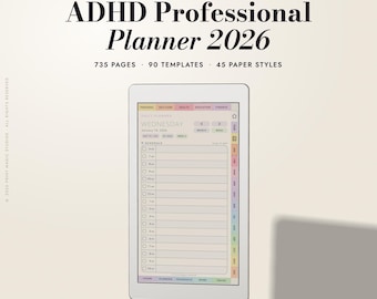 2026 ADHD Planner for reMarkable Paper Pro Move | 749 Page Hyperlinked Digital Planner | 90 Templates | Right & Left Handed + Sunday, Monday