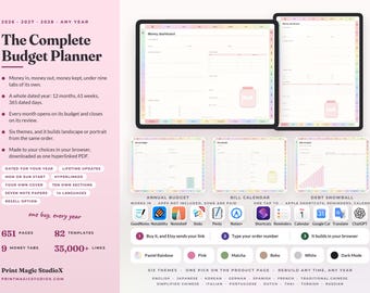 Digital Budget Planner 2026 2027 2028 Any Year, 6 Themes, Paycheck & Monthly Budget, Bills Debt Savings Tracker, GoodNotes iPad Pastel