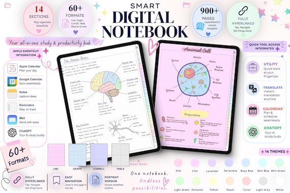 Digital Notebook with 14 Tabs, GoodNotes Notebook