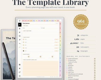 For reMarkable Paper Pro Template Library, 961 Undated Templates, Hyperlinked Planner Bundle, Right or Left Handed, Instant Download