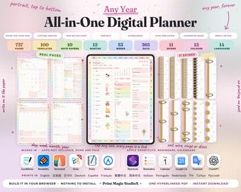 All-in-One Digital Planner Portrait 2026, 2027, 2028 Digital Planner, Digital Journal, Digital Goodnotes Template, Weekly, Daily Planner