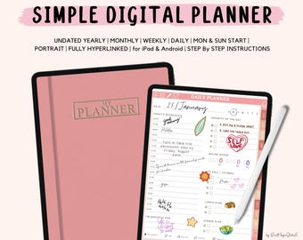 Undated Planner, Monthly Digital Planner, Goodnotes Penly Template iPad Android Planner, Digital Journal Pdf, Goodnotes fonts Simple planner