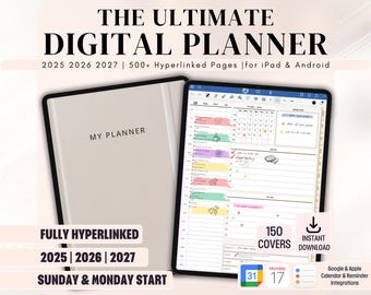 Der ultimative Digitaler Planer 2025, 2026, 2027 Digitaler Planer, Digitales Journal, Digitales Goodnotes Template Notability Daily Planner Premium