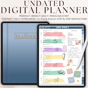 Planificador digital sin fecha, Planificador digital minimalista simple sin fecha, Diario digital, Plantilla de Goodnotes digitales, Planificador diario mensual