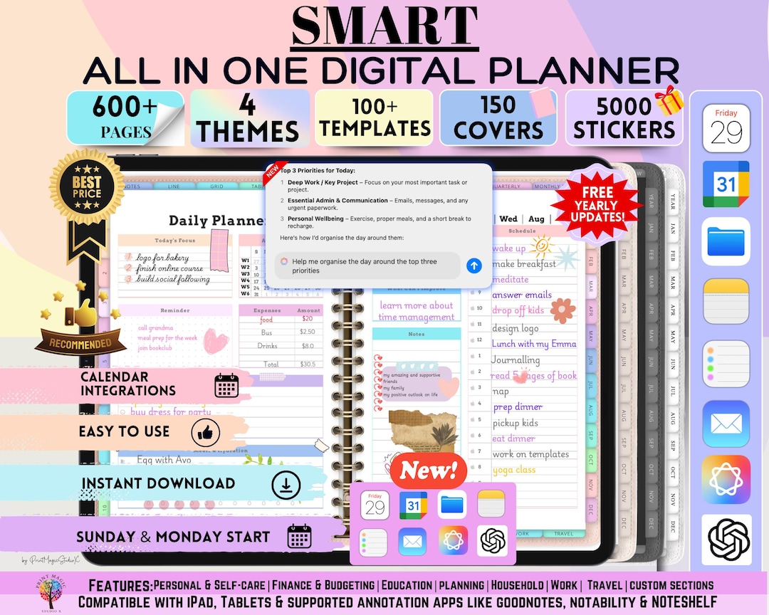 All in One Smart Digital Planner 2026, 2027, 2028 Digital Planner ...