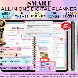 All In One Smart Digital Planner 2026, 2027, 2028 Digital Planner, Digital Journal, Digital Goodnotes Template, Weekly, Daily Planner Month