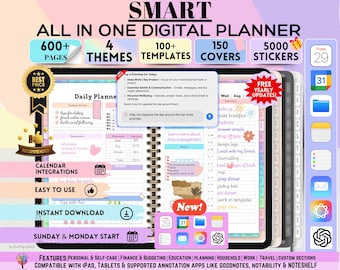 All In One Smart Digital Planner 2026, 2027, 2028 Digital Planner, Digital Journal, Digital Goodnotes Template, Weekly, Daily Planner Month