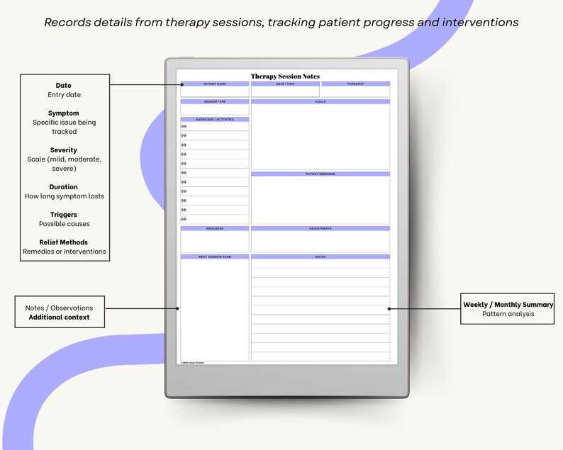 Therapy Session Notes for Remarkable Paper Pro Single Page PDF Template ...