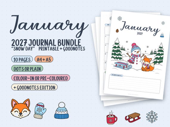 January 2027 Journal Bundle, Printable Journal Pages A4 A5